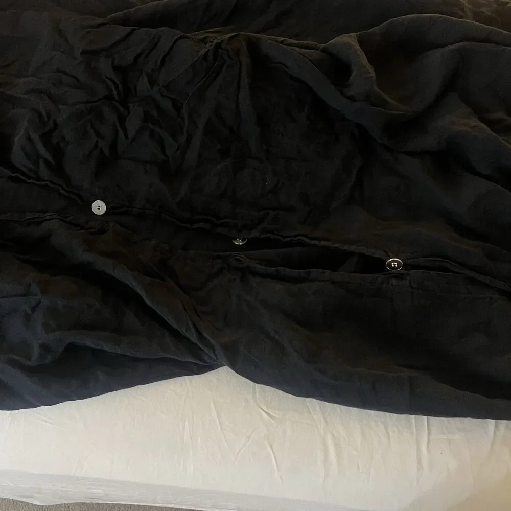 CB2 Linen Duvet Cover King Size 100% Linen European Flax Solid Black MSRP $319